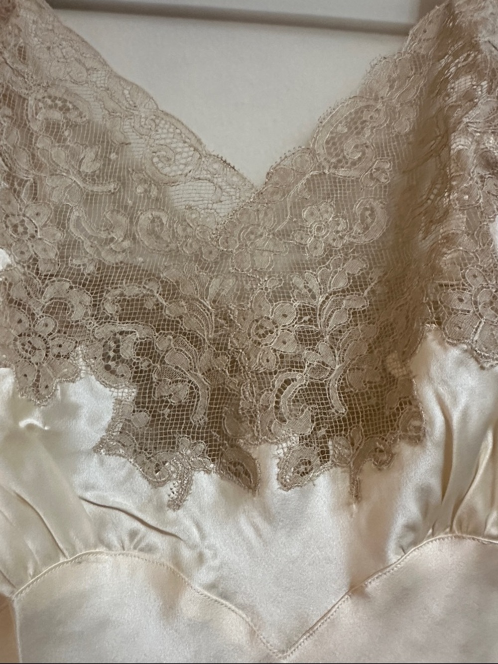 Vintage Silky Lace-Trim Slip Chemise in Cream by Fischer Lingerie - Picture 3 of 13